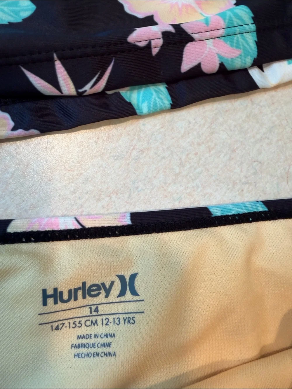 Hurley Girls 2-Piece Floral Tankin Set Black Multi UPF 50+ Size 14